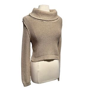 Free People Easy Crop Turtle Neck Pullover Neutral Knit Sweater Size Small